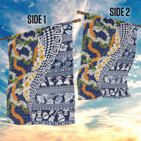 Hawaiian Plumeria Lei Garden Flag Kakau Motifs and Palaka Half Style Blue Color LT03 - Polynesian Pride