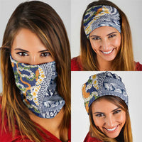 Hawaiian Plumeria Lei Neck Gaiter Kakau Motifs and Palaka Half Style Blue Color LT03 - Polynesian Pride