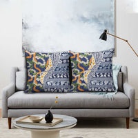Hawaiian Plumeria Lei Pillow Cover Kakau Motifs and Palaka Half Style Blue Color LT03 - Polynesian Pride