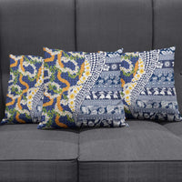 Hawaiian Plumeria Lei Pillow Cover Kakau Motifs and Palaka Half Style Blue Color LT03 - Polynesian Pride