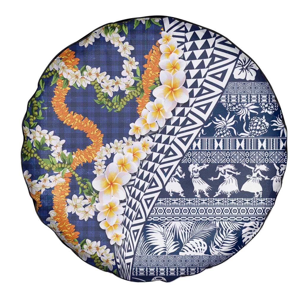 Hawaiian Plumeria Lei Spare Tire Cover Kakau Motifs and Palaka Half Style Blue Color LT03 - Polynesian Pride
