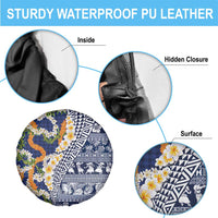 Hawaiian Plumeria Lei Spare Tire Cover Kakau Motifs and Palaka Half Style Blue Color LT03 - Polynesian Pride