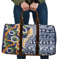 Hawaiian Plumeria Lei Travel Bag Kakau Motifs and Palaka Half Style Blue Color LT03 Blue - Polynesian Pride