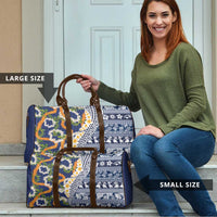 Hawaiian Plumeria Lei Travel Bag Kakau Motifs and Palaka Half Style Blue Color LT03 - Polynesian Pride