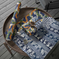 Hawaiian Plumeria Lei Wrapping Paper Kakau Motifs and Palaka Half Style Blue Color LT03 - Polynesian Pride