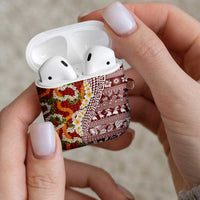 Hawaiian Plumeria Lei AirPods Case Kakau Motifs and Palaka Half Style Red Color LT03 - Polynesian Pride