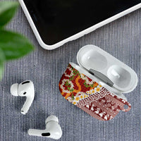 Hawaiian Plumeria Lei AirPods Case Kakau Motifs and Palaka Half Style Red Color LT03 - Polynesian Pride