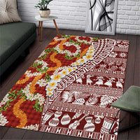 Hawaiian Plumeria Lei Area Rug Kakau Motifs and Palaka Half Style Red Color LT03 Red - Polynesian Pride