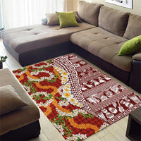 Hawaiian Plumeria Lei Area Rug Kakau Motifs and Palaka Half Style Red Color LT03 - Polynesian Pride