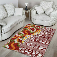 Hawaiian Plumeria Lei Area Rug Kakau Motifs and Palaka Half Style Red Color LT03 - Polynesian Pride