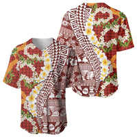Hawaiian Plumeria Lei Baseball Jersey Kakau Motifs and Palaka Half Style Red Color LT03 - Polynesian Pride