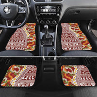 Hawaiian Plumeria Lei Car Mats Kakau Motifs and Palaka Half Style Red Color LT03 Set 4pcs Red - Polynesian Pride