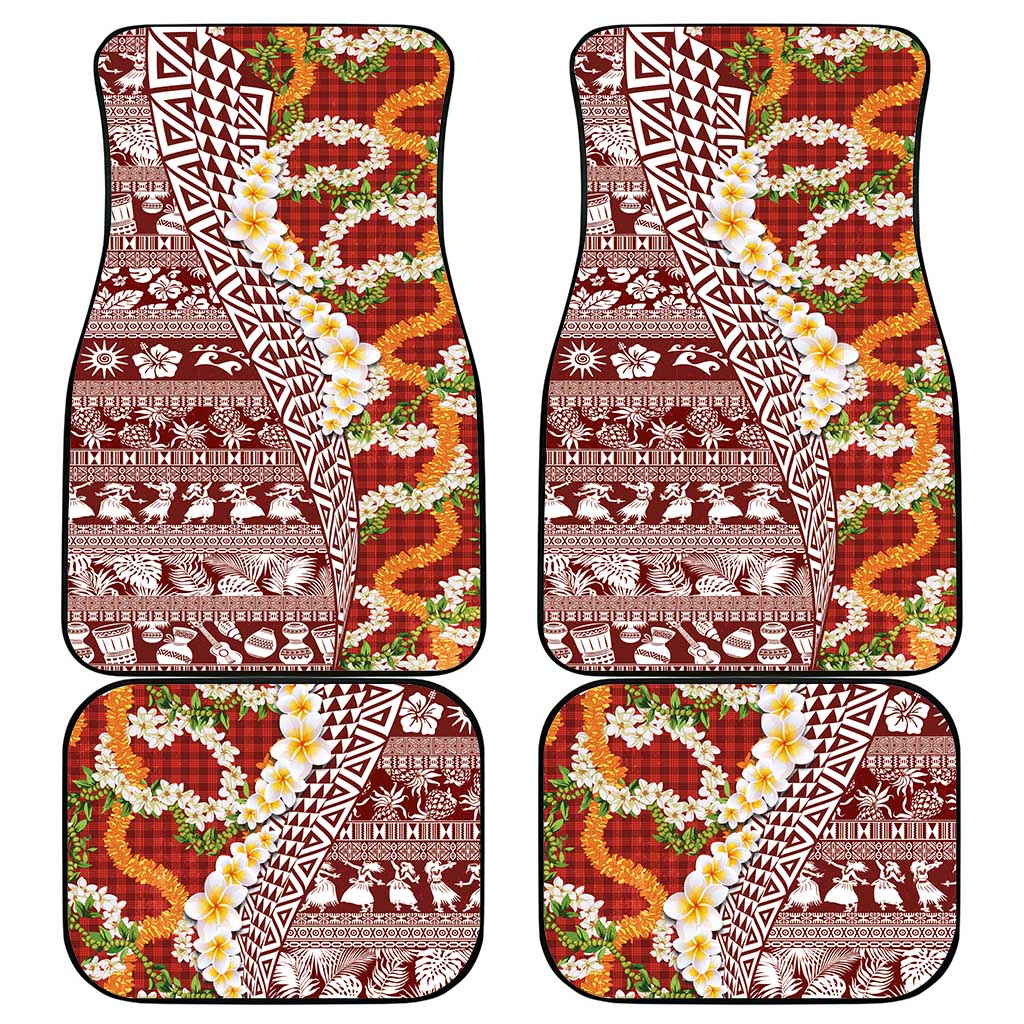 Hawaiian Plumeria Lei Car Mats Kakau Motifs and Palaka Half Style Red Color LT03 - Polynesian Pride