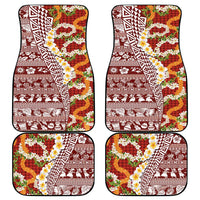 Hawaiian Plumeria Lei Car Mats Kakau Motifs and Palaka Half Style Red Color LT03 - Polynesian Pride