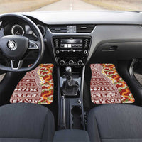 Hawaiian Plumeria Lei Car Mats Kakau Motifs and Palaka Half Style Red Color LT03 Set 2pcs - Front Red - Polynesian Pride