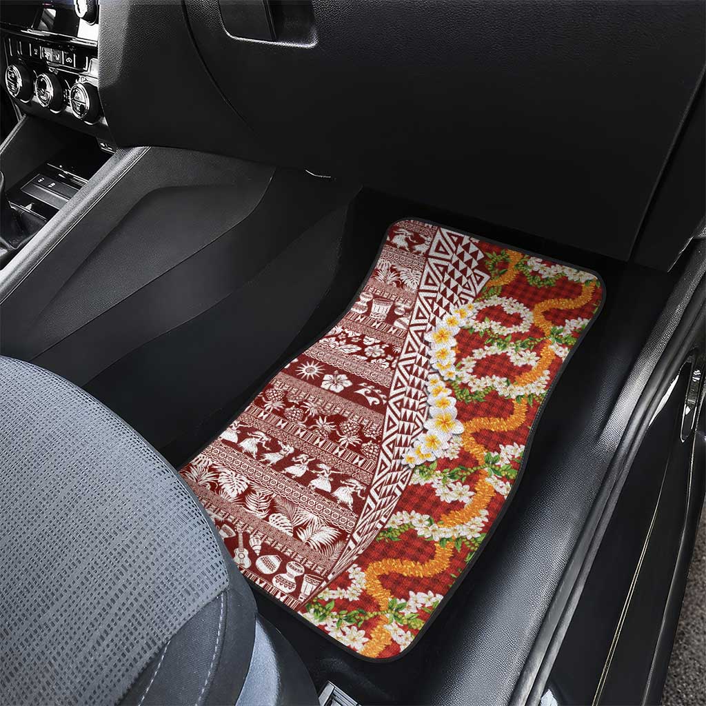 Hawaiian Plumeria Lei Car Mats Kakau Motifs and Palaka Half Style Red Color LT03 - Polynesian Pride