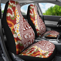 Hawaiian Plumeria Lei Car Seat Cover Kakau Motifs and Palaka Half Style Red Color LT03 - Polynesian Pride