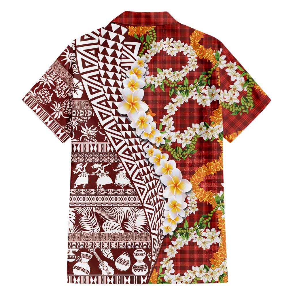 Hawaiian Plumeria Lei Family Matching Mermaid Dress and Hawaiian Shirt Kakau Motifs and Palaka Half Style Red Color LT03 - Polynesian Pride