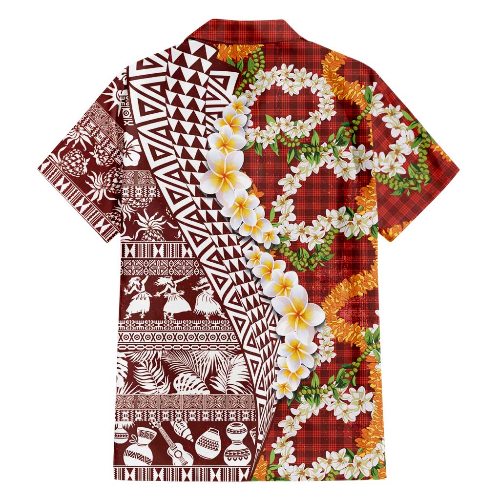 Hawaiian Plumeria Lei Family Matching Off The Shoulder Long Sleeve Dress and Hawaiian Shirt Kakau Motifs and Palaka Half Style Red Color LT03 - Polynesian Pride