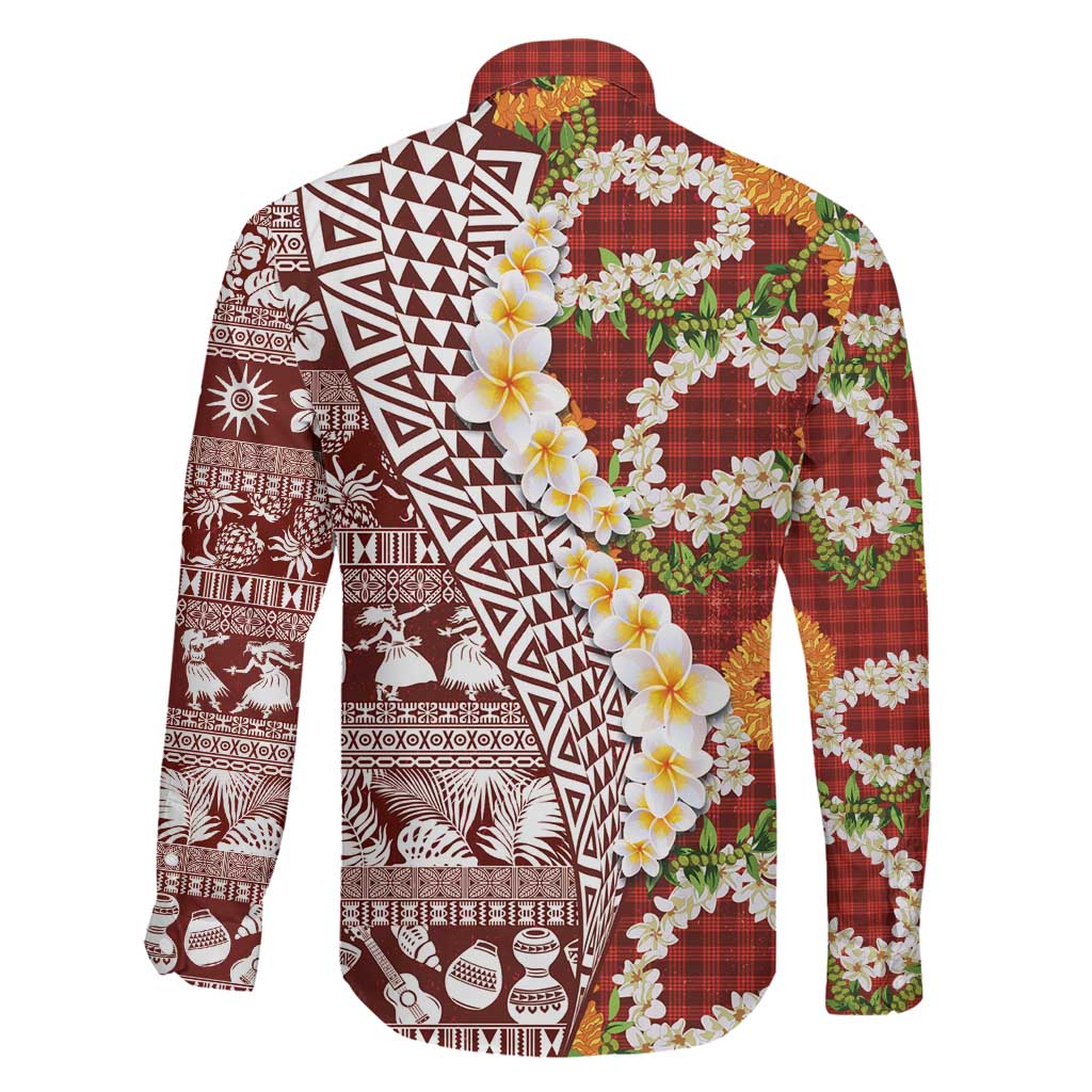 Hawaiian Plumeria Lei Family Matching Tank Maxi Dress and Hawaiian Shirt Kakau Motifs and Palaka Half Style Red Color LT03 - Polynesian Pride