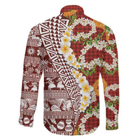 Hawaiian Plumeria Lei Family Matching Tank Maxi Dress and Hawaiian Shirt Kakau Motifs and Palaka Half Style Red Color LT03 - Polynesian Pride