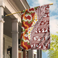 Hawaiian Plumeria Lei Garden Flag Kakau Motifs and Palaka Half Style Red Color LT03 House Flag Red - Polynesian Pride