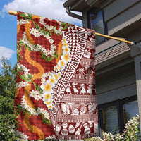 Hawaiian Plumeria Lei Garden Flag Kakau Motifs and Palaka Half Style Red Color LT03 - Polynesian Pride