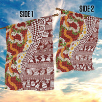 Hawaiian Plumeria Lei Garden Flag Kakau Motifs and Palaka Half Style Red Color LT03 - Polynesian Pride