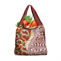 Hawaiian Plumeria Lei Grocery Bag Kakau Motifs and Palaka Half Style Red Color LT03 1-pack One Size Red - Polynesian Pride