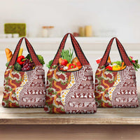 Hawaiian Plumeria Lei Grocery Bag Kakau Motifs and Palaka Half Style Red Color LT03 3-pack One Size Red - Polynesian Pride