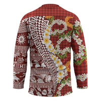 Hawaiian Plumeria Lei Hockey Jersey Kakau Motifs and Palaka Half Style Red Color LT03 - Polynesian Pride