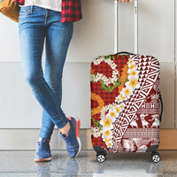 Hawaiian Plumeria Lei Luggage Cover Kakau Motifs and Palaka Half Style Red Color LT03 - Polynesian Pride
