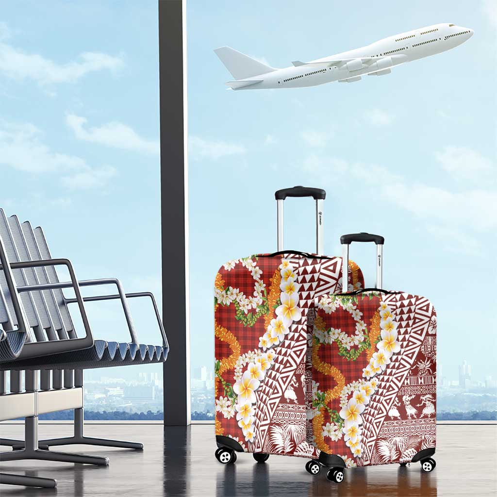 Hawaiian Plumeria Lei Luggage Cover Kakau Motifs and Palaka Half Style Red Color LT03 - Polynesian Pride
