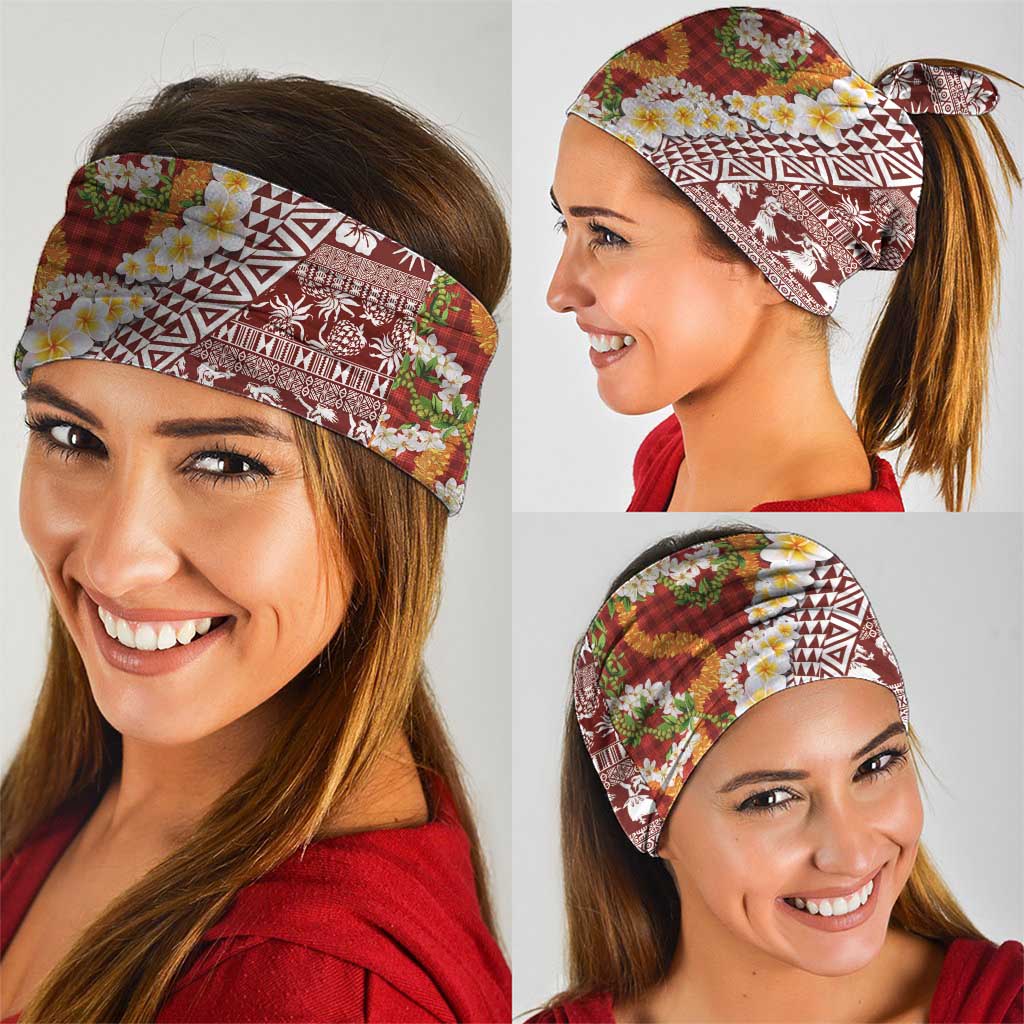 Hawaiian Plumeria Lei Neck Gaiter Kakau Motifs and Palaka Half Style Red Color LT03 - Polynesian Pride