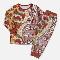 Hawaiian Plumeria Lei Christmas Pajama Set Kakau Motifs and Palaka Half Style Red Color LT03 Men Red - Polynesian Pride