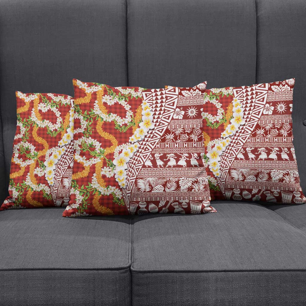 Hawaiian Plumeria Lei Pillow Cover Kakau Motifs and Palaka Half Style Red Color LT03 - Polynesian Pride
