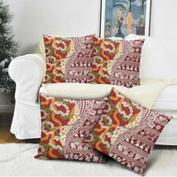 Hawaiian Plumeria Lei Pillow Cover Kakau Motifs and Palaka Half Style Red Color LT03 - Polynesian Pride