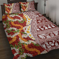 Hawaiian Plumeria Lei Quilt Bed Set Kakau Motifs and Palaka Half Style Red Color LT03 Red - Polynesian Pride