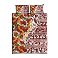 Hawaiian Plumeria Lei Quilt Bed Set Kakau Motifs and Palaka Half Style Red Color LT03 - Polynesian Pride