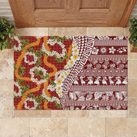 Hawaiian Plumeria Lei Rubber Doormat Kakau Motifs and Palaka Half Style Red Color LT03 Red - Polynesian Pride