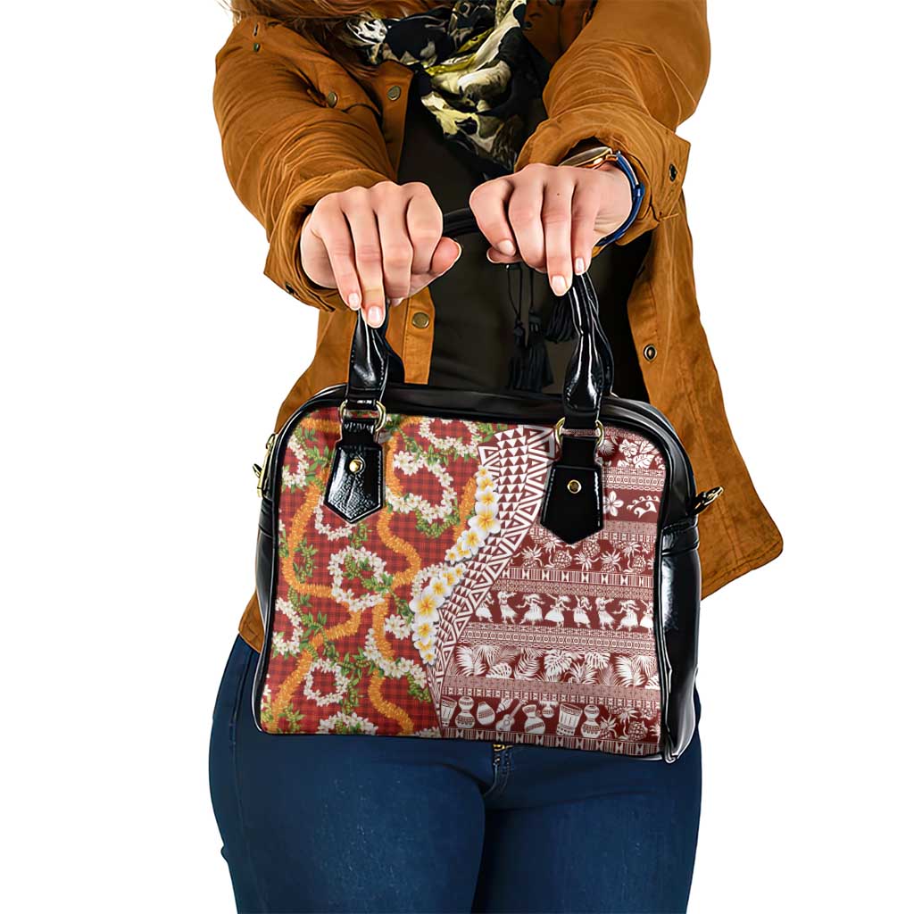 Hawaiian Plumeria Lei Shoulder Handbag Kakau Motifs and Palaka Half Style Red Color - Polynesian Pride