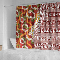 Hawaiian Plumeria Lei Shower Curtain Kakau Motifs and Palaka Half Style Red Color LT03 - Polynesian Pride