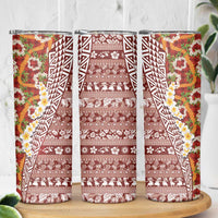 Hawaiian Plumeria Lei Skinny Tumbler Kakau Motifs and Palaka Half Style Red Color LT03 - Polynesian Pride