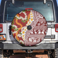 Hawaiian Plumeria Lei Spare Tire Cover Kakau Motifs and Palaka Half Style Red Color LT03 Red - Polynesian Pride