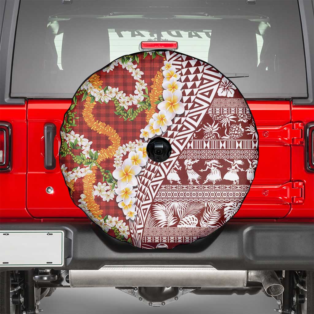 Hawaiian Plumeria Lei Spare Tire Cover Kakau Motifs and Palaka Half Style Red Color LT03 - Polynesian Pride