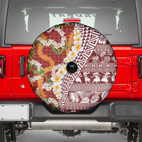 Hawaiian Plumeria Lei Spare Tire Cover Kakau Motifs and Palaka Half Style Red Color LT03 - Polynesian Pride
