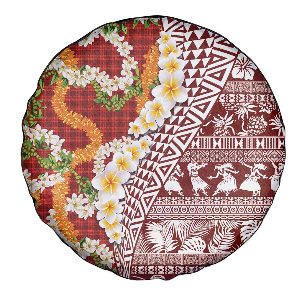 Hawaiian Plumeria Lei Spare Tire Cover Kakau Motifs and Palaka Half Style Red Color LT03 - Polynesian Pride
