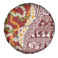 Hawaiian Plumeria Lei Spare Tire Cover Kakau Motifs and Palaka Half Style Red Color LT03 - Polynesian Pride
