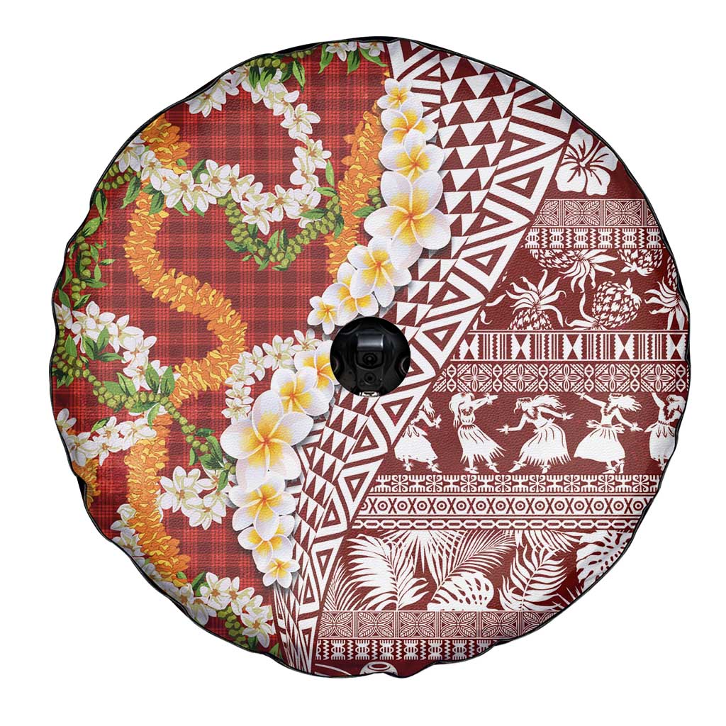 Hawaiian Plumeria Lei Spare Tire Cover Kakau Motifs and Palaka Half Style Red Color LT03 - Polynesian Pride