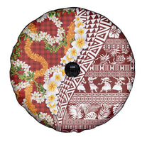 Hawaiian Plumeria Lei Spare Tire Cover Kakau Motifs and Palaka Half Style Red Color LT03 - Polynesian Pride